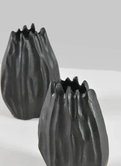 5in Tall Aluminum Cosmos Black Bark Look Mini Vase, Set of 2
