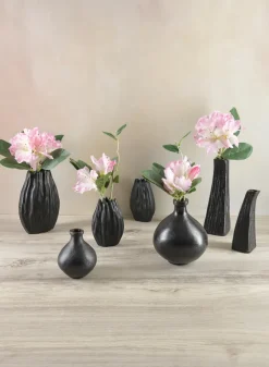 5in Tall Aluminum Cosmos Black Bark Look Mini Vase, Set of 2