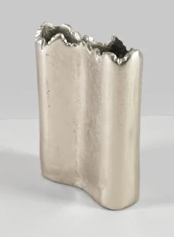 6in Tall Aluminum Elongated Iris Silver Tone Vase