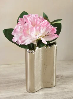 6in Tall Aluminum Elongated Iris Silver Tone Vase