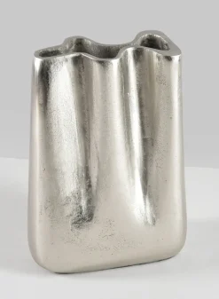 8in Tall Aluminum Marseilles Silver Narrow Wave Vase