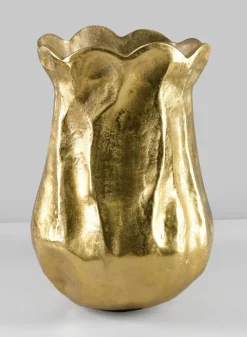 14.5in Tall Aluminum Versailles Scalloped Brushed Gold Vase