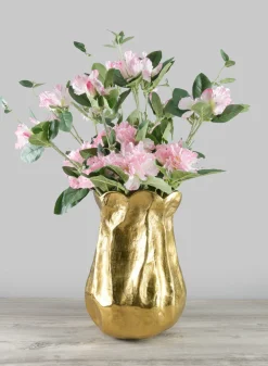 14.5in Tall Aluminum Versailles Scalloped Brushed Gold Vase