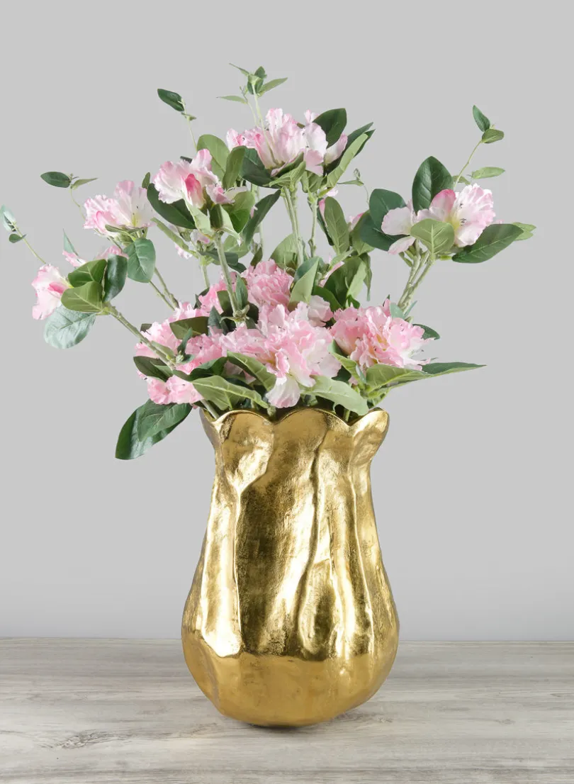 14.5in Tall Aluminum Versailles Scalloped Brushed Gold Vase
