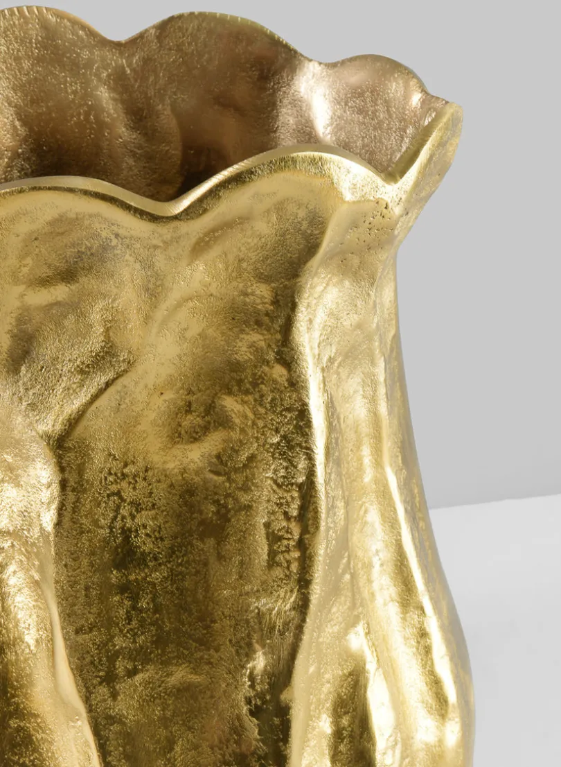 14.5in Tall Aluminum Versailles Scalloped Brushed Gold Vase