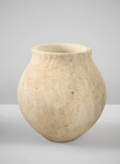 9in Tall Amadora Aged Sand Tone Stoneware Ceramic Deco Vase