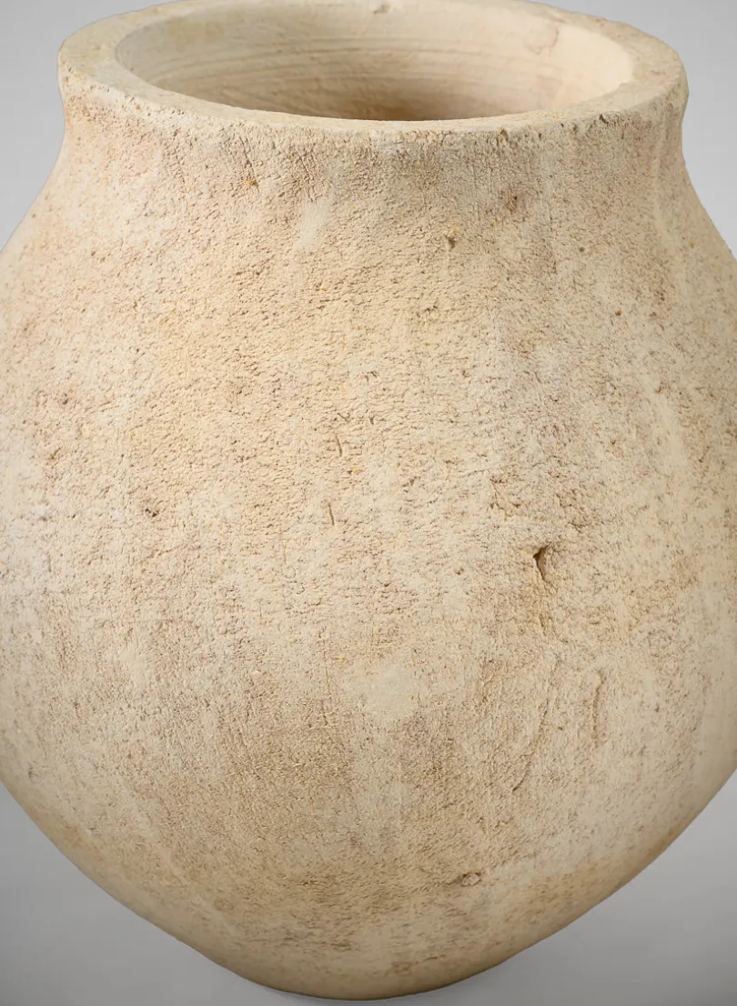 9in Tall Amadora Aged Sand Tone Stoneware Ceramic Deco Vase