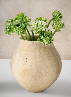 9in Tall Amadora Aged Sand Tone Stoneware Ceramic Deco Vase