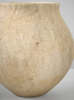 9in Tall Amadora Aged Sand Tone Stoneware Ceramic Deco Vase