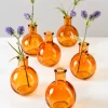 4in Tall Amber Ball Bud Glass Vase, Set of 6