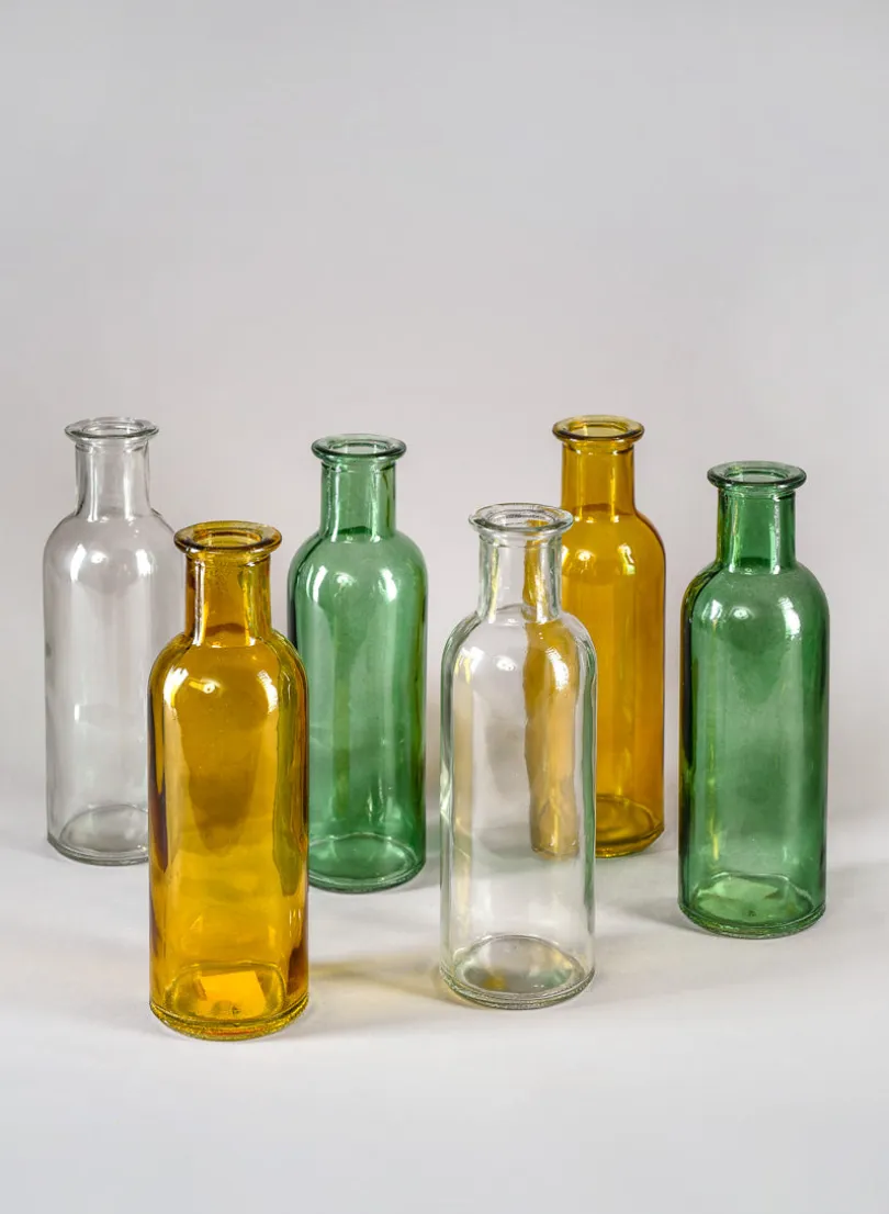 6.5in Tall Amber Glass Bottle Bud Vases, Set of 6