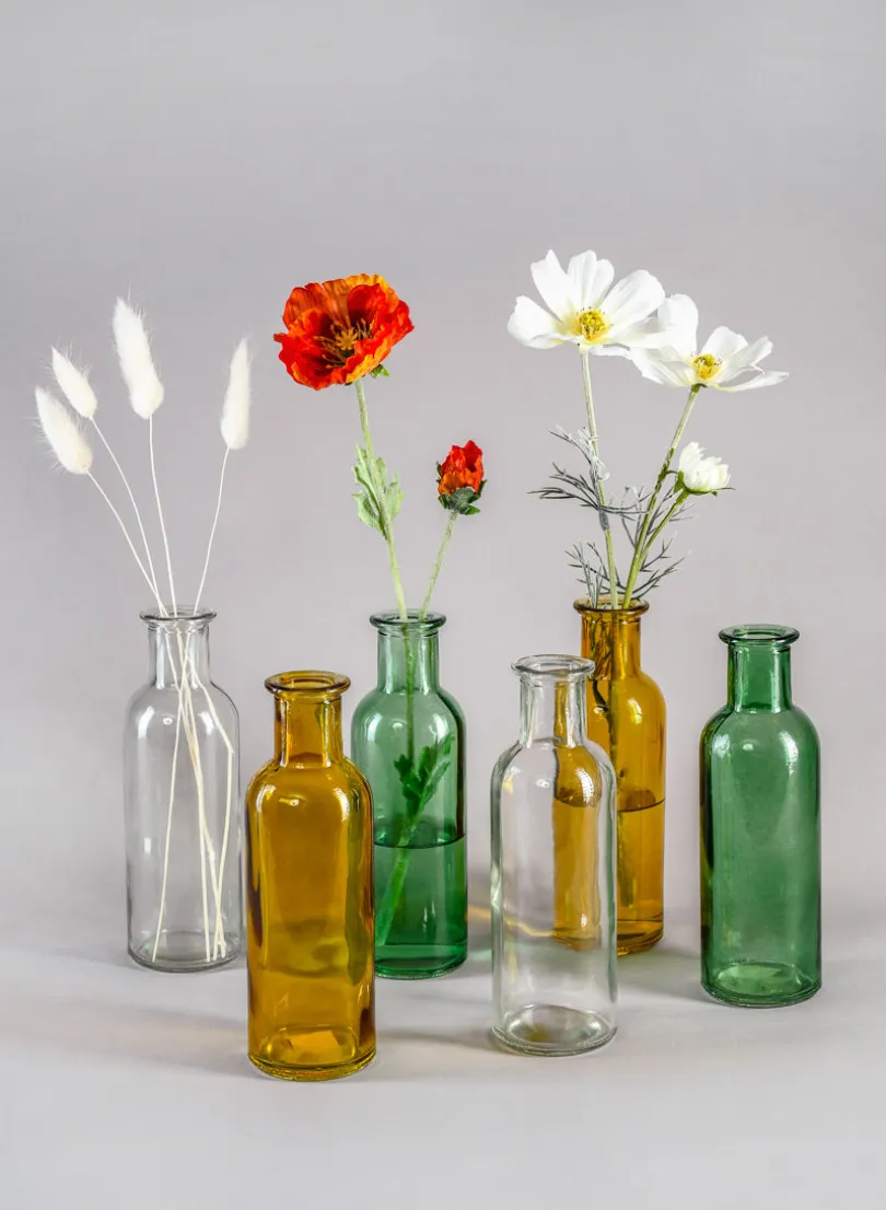 6.5in Tall Amber Glass Bottle Bud Vases, Set of 6