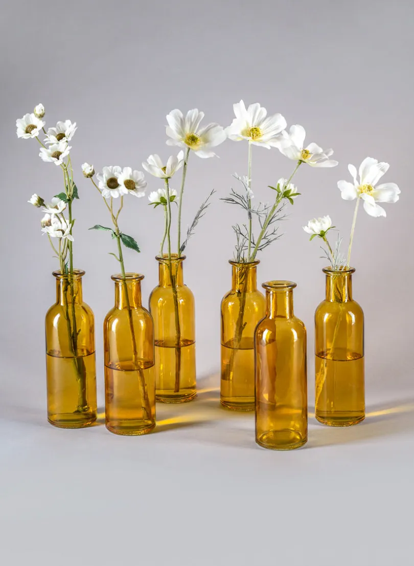 6.5in Tall Amber Glass Bottle Bud Vases, Set of 6