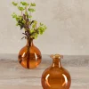 5in Tall Amber Iris Ball Glass Vase, Set of 2