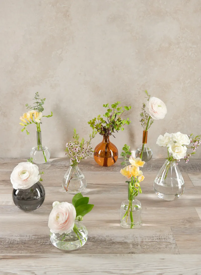 5in Tall Amber Iris Ball Glass Vase, Set of 2