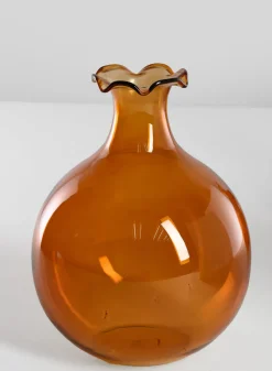 5in Tall Amber Iris Ball Glass Vase, Set of 2