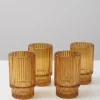 3.75in Tall Amber Pleated Glass Votive Holder, Set of 4