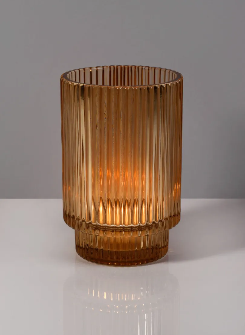 5in Tall Amber Pleated Glass Votive Holder