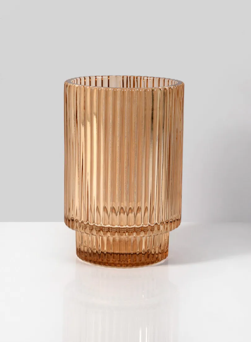 5in Tall Amber Pleated Glass Votive Holder