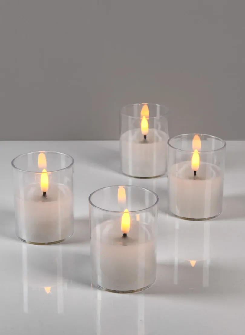 3in Tall Amber Realistic Flameless Votive, Set of 4