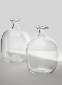 6in Tall Amber Tip Iris Oval Mini Glass Vase, Set of 2