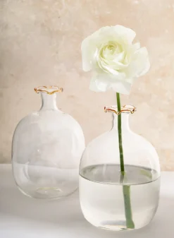 6in Tall Amber Tip Iris Oval Mini Glass Vase, Set of 2