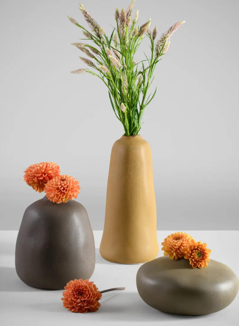 11in Tall Amund Sand Mustard Ceramic Deco Vase