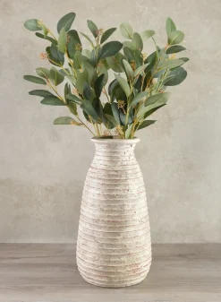 15.5in Tall Ancient White Wash Ceramic Vase