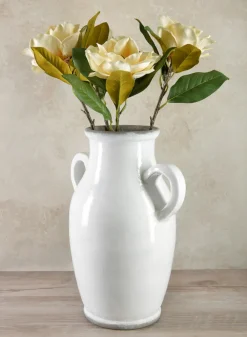 18in Tall Andra Ceramic White Glazed Jar Vase