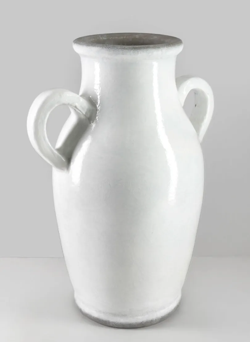 18in Tall Andra Ceramic White Glazed Jar Vase