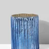 4in Tall Antique Blue Ripple Glass Votive Holder