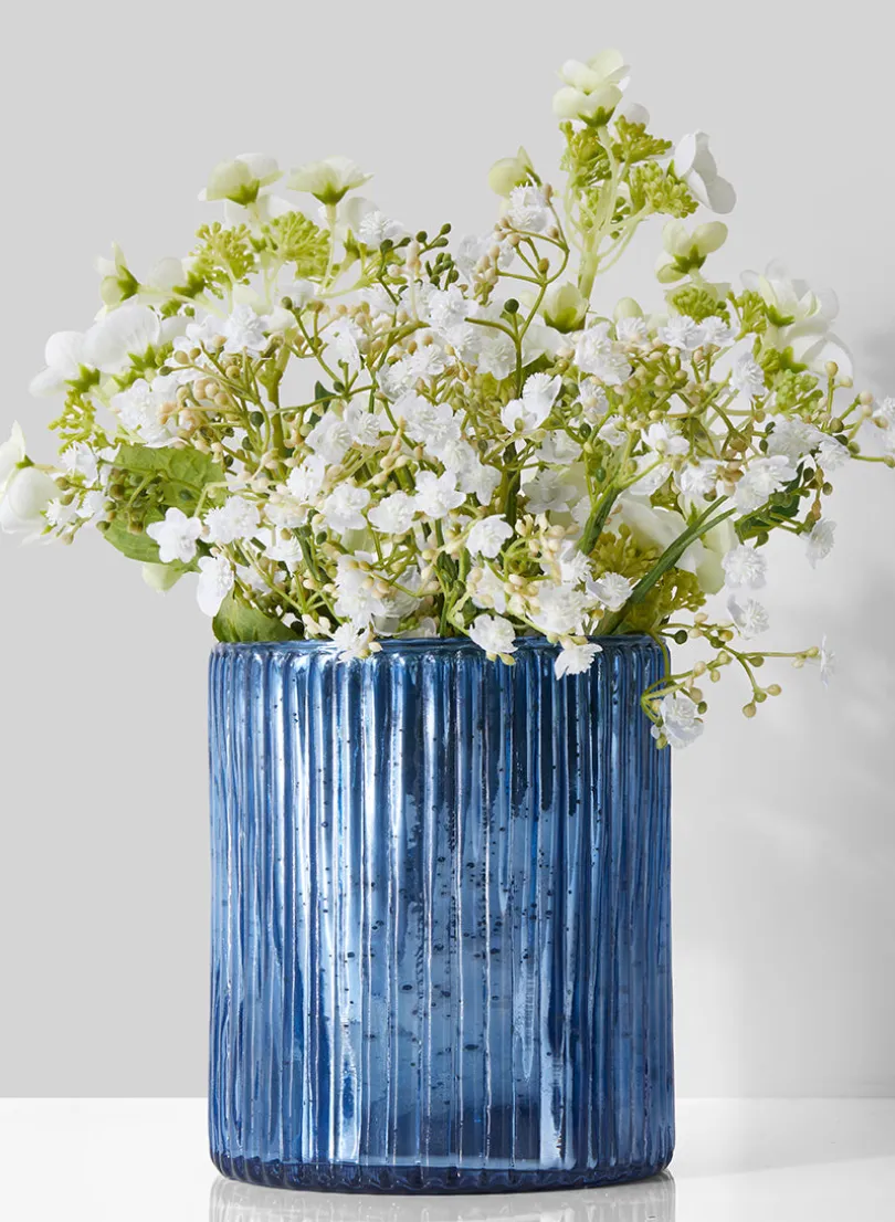 6in Tall Antique Blue Ripple Glass Vase