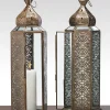 16in Tall Antique Bronze Jaipur Pattern Panel Lantern