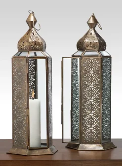 16in Tall Antique Bronze Jaipur Pattern Panel Lantern