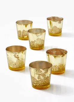 2.5in Tall Antique Light Gold Tapered Glass Votive Holder, Set of 6