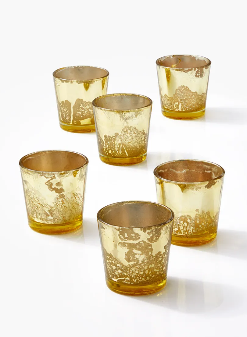 2.5in Tall Antique Light Gold Tapered Glass Votive Holder, Set of 6