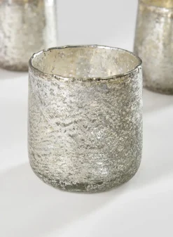 3.5in Tall Antique Platinum Glass Candle Holders, Set of 4