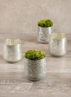 3.5in Tall Antique Platinum Glass Candle Holders, Set of 4