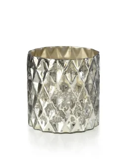 5in Tall Antique Silver Diamond Glass Cylinder