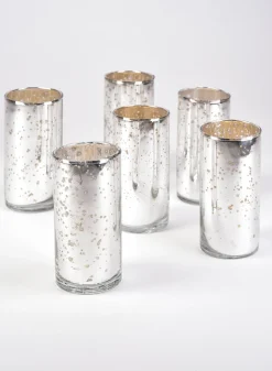4in Tall Antique Silver Glass Cylinders, Set of 6