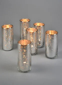 4in Tall Antique Silver Glass Cylinders, Set of 6