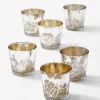 2.5in Tall Antique Silver Tapered Glass Votive Holder, Set of 6