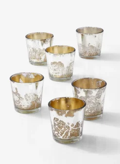 2.5in Tall Antique Silver Tapered Glass Votive Holder, Set of 6