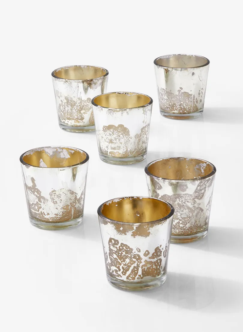 2.5in Tall Antique Silver Tapered Glass Votive Holder, Set of 6