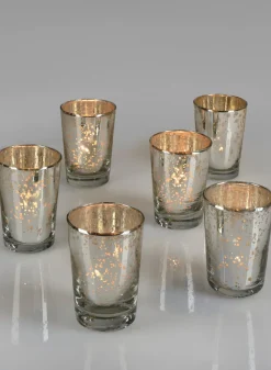 3.5in Tall Antique Silver Tapered Glass Votive Holder, Set of 6
