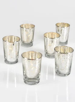 3.5in Tall Antique Silver Tapered Glass Votive Holder, Set of 6