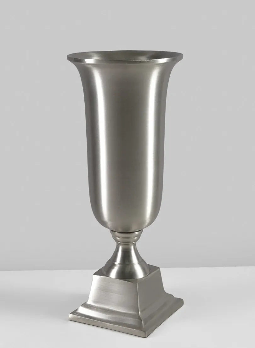 14.5in Tall Araami Matte Silver Aluminum Urn