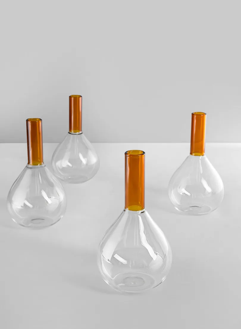 5in Tall Archimedes Amber Tip Glass Vase, Mini, Set of 4