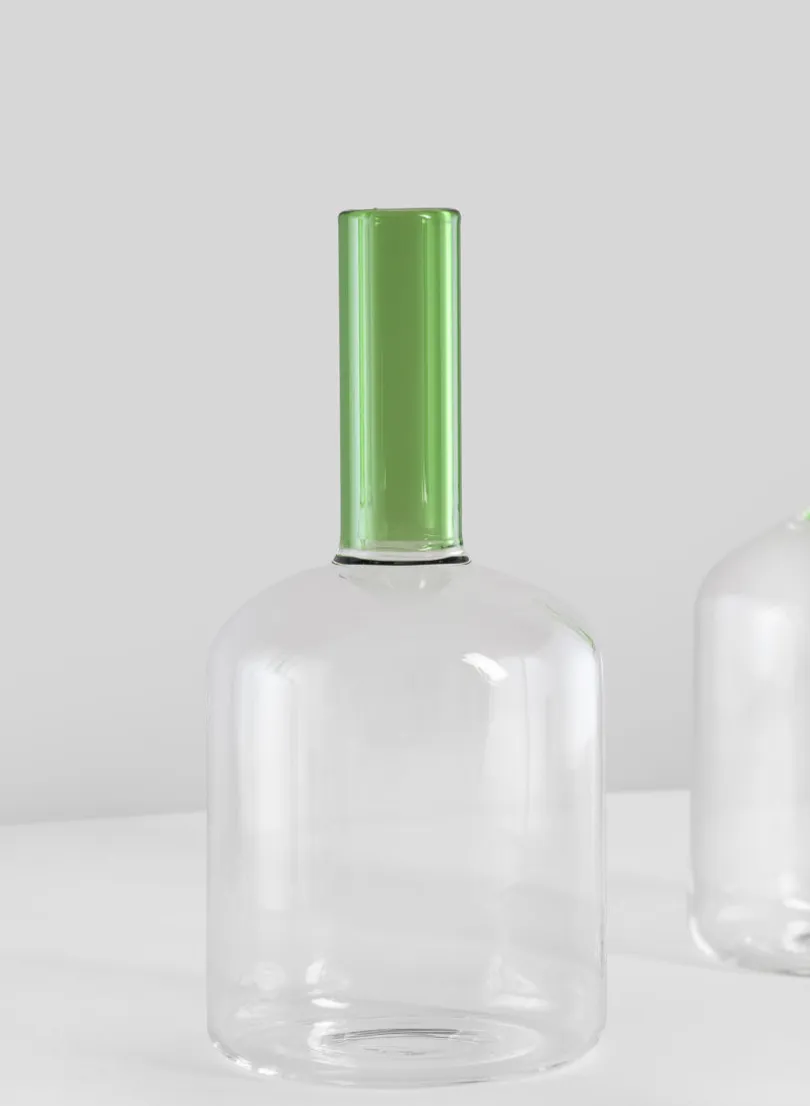 5in Tall Archimedes Green Tip Tubular Glass Vase, Mini, Set of 4