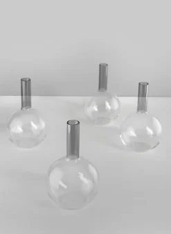5in Tall Archimedes Smoke Tip Ball Glass Vase, Mini, Set of 4